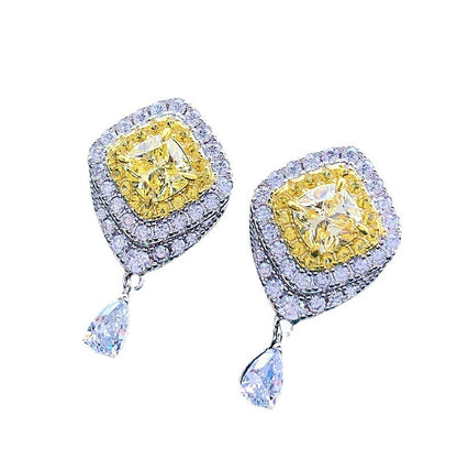 High Carbon Diamond Yellow Diamond Stud Earrings Female Light Luxury S925 Silver Ear Jewelry