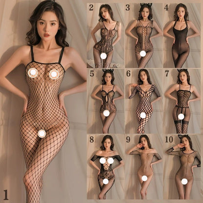 Sexy Lingerie Open-end Passion Transparent Sense Mesh Bodysuit