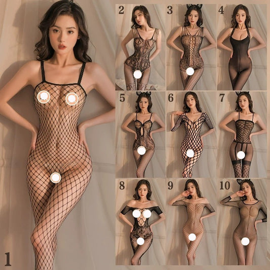 Sexy Lingerie Open-end Passion Transparent Sense Mesh Bodysuit