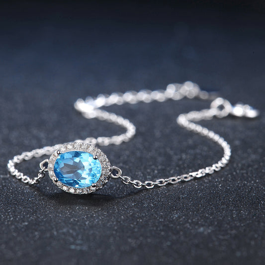 925 Sterling Silver Light Luxury Colored Gems Jewelry Suit Natural