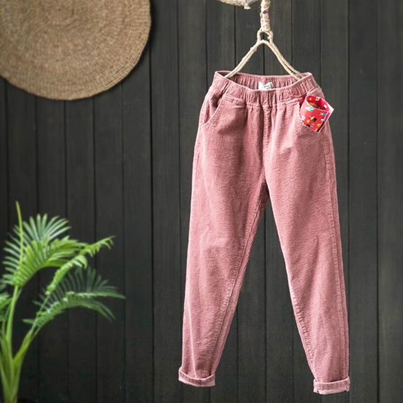 Women's Fleece-lined Thick Corduroy Retro Simple Warm Pants