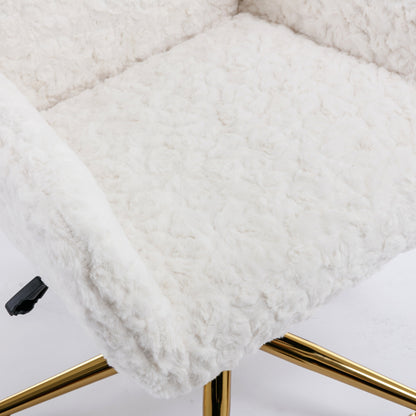 A&A Furniture Rabbit Hair Office Chair With Golden Base, Adjustable