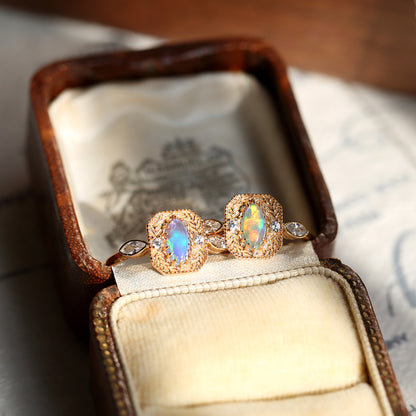 S925 Silver Wheat Ear Of Rice Opal Opal Ring Light Luxury Jewelry