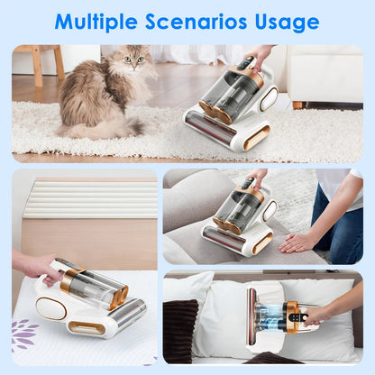 1Pc Mattress Vacuum Cleaner 16Kpa Bed Vacuum Cleaner Handheld Vacuums With Ultrasonic & UVC Light 18000 RPM Brushroll Rotation Dual Dust Bins Washable Filters For Bed Pillows Cribs Sofa