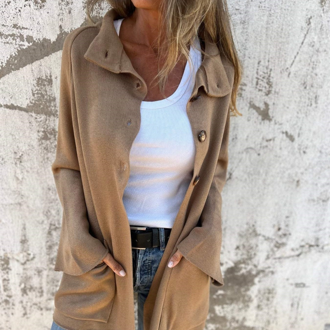 Ins Single Breasted Lapel Knitted Coat Fashion Pocket Long Sleeve Cardigan  Jacket Women's Clothing