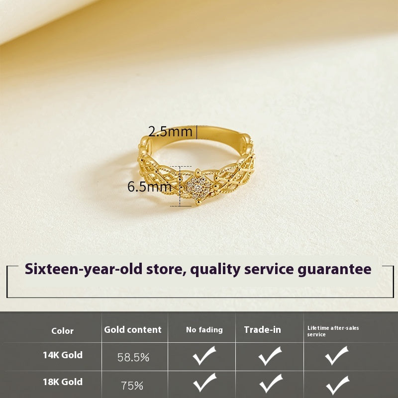 Pure 18K Jinrege Light Luxury Wide Version Fashion Ring