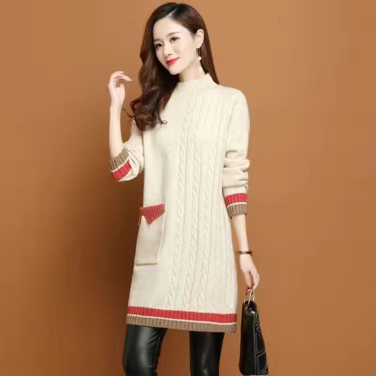 Mid-length Loose Casual Thickening Half Turtleneck Underwear Knitted Dress