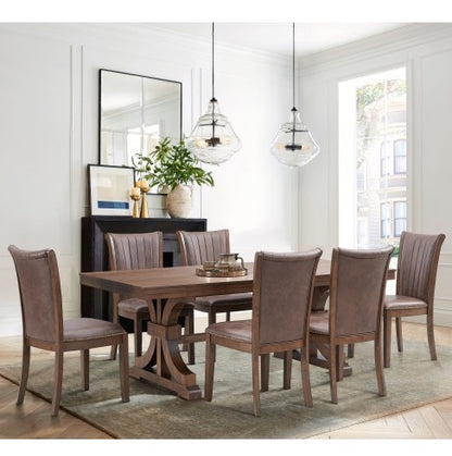 Rectangular Rubber Wood Dining Table For 6 With Wooden Trestle Pedestal Base,Mid Century Modern Kitchen Wooden Table Dinner Table For Dining Room, Living Room,OAK