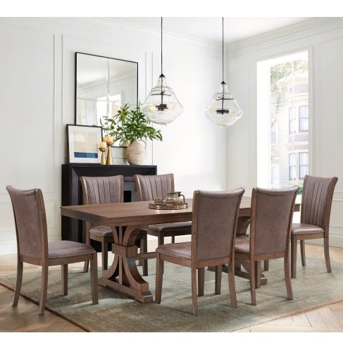 Rectangular Rubber Wood Dining Table For 6 With Wooden Trestle Pedestal Base,Mid Century Modern Kitchen Wooden Table Dinner Table For Dining Room, Living Room,OAK