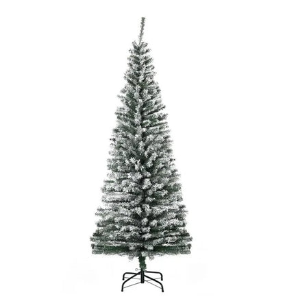 HOMCOM 6ft Artificial Snow Flocked Christmas Tree With Foldable Steel Stand Home Indoor Decoration Green