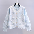 Three-dimensional Beaded Small Flower Sweater Coat Japanese College Style Western Style Youthful-looking Knitted Cardigan