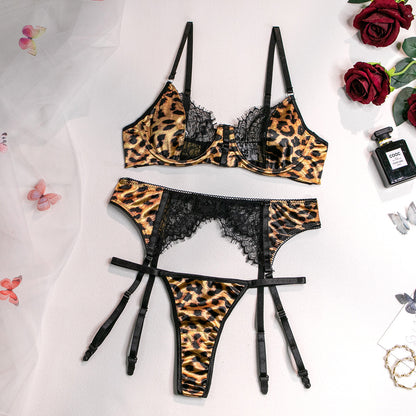 Leopard Lace Stitching Comfortable Three-piece Set