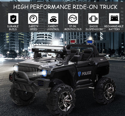 12V Electric Police Ride-on Toy For Kids LED Lights MP3 Parental Remote Black