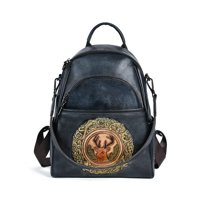 Large Capacity Backpack With Personalized Deer Head Design