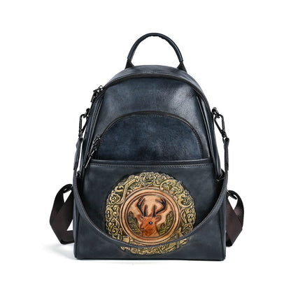 Large Capacity Backpack With Personalized Deer Head Design