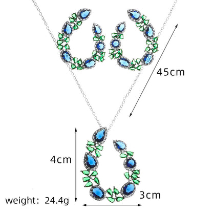 European And American Jewelry Luxury Necklace Set Diamond Zircon Emerald Earrings