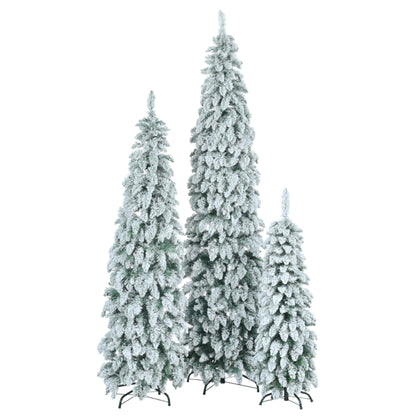 8FT, 6FT, 4FT Pre-Lit Pencil Christmas Trees, 3-set Slim Artificial Christmas Tree With Snow Flocking, Xmas Holiday Decoration Tree, 520 LED Lights