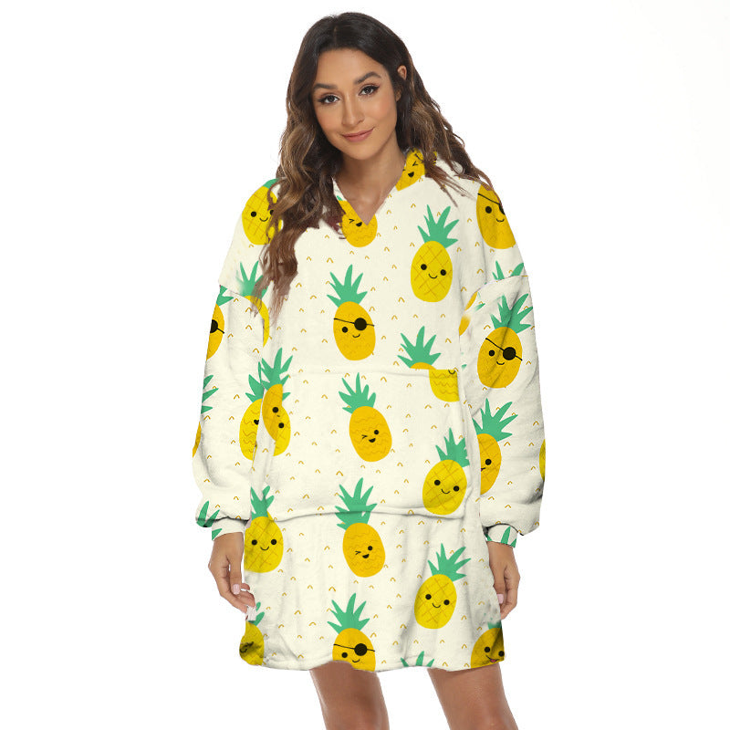 Cartoon Fruit Printed Lazy Blanket Hooded
