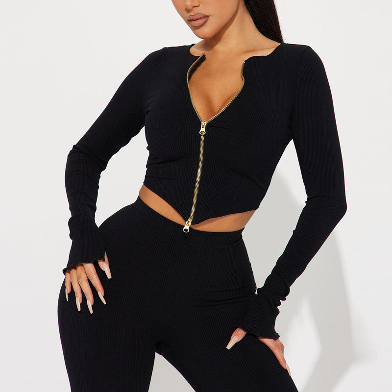 Women's Long-sleeved Two-piece Fashion Round Neck Zipper