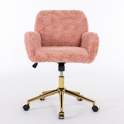 A&A Furniture Artificial Rabbit Hair Office Chair With Gold Base, Adjustable