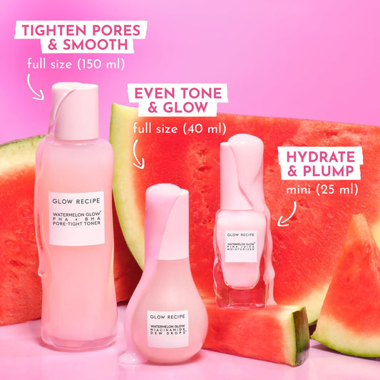 Watermelon Glow Icons Skin Care Gift Set - Niacinamide Dew Drops Face Serum (40Ml) + PHA + BHA Pore Minimizing Toner with Hyaluronic Acid (150Ml) + Pink Juice Facial Moisturizer (25Ml)