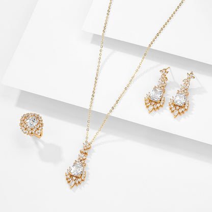 Designer Model Light Luxury Colored Gems Blue Jewelry Suit Ladies