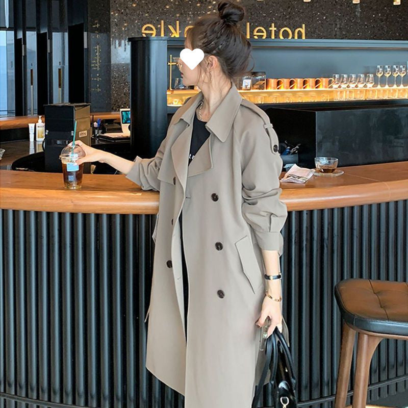 Trench Coat Thin Women's Mid-length Spring Figure Flattering Jacket Top Loose Overcoat Coat