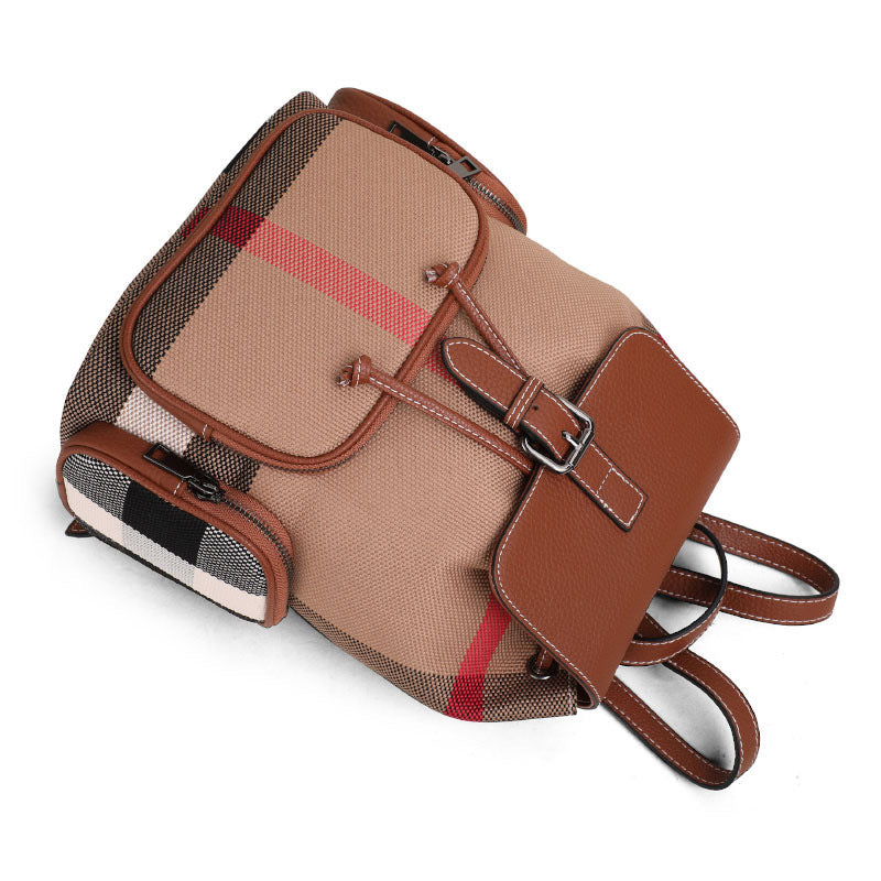 Women's Classic Plaid Leather Backpack