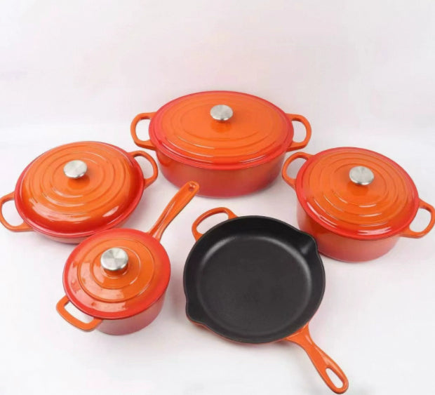 Enamel-Cast Iron Cookwares Enamel Combination Set Frying Pan Stew Pot Set
