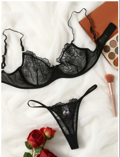 Female Versatile Hollow Flower Language Underwear Set