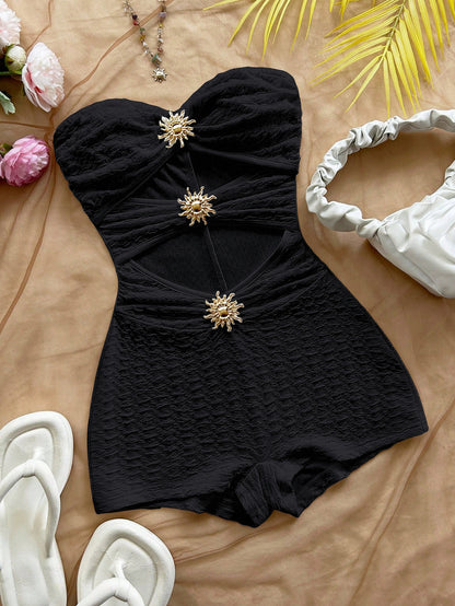 Knitted Texture Metallic Texture Slim Jumpsuit