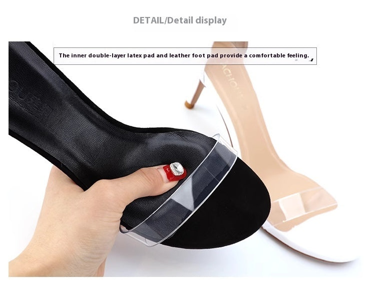 Genuine Leather Simple Fashion Strap Transparent High Heel Sandals