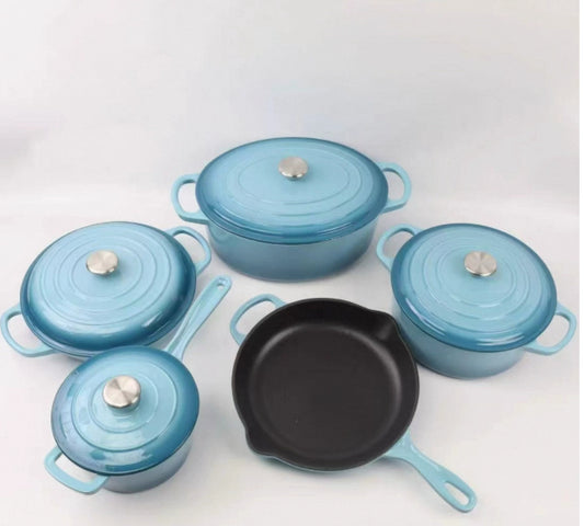 Enamel-Cast Iron Cookwares Enamel Combination Set Frying Pan Stew Pot Set