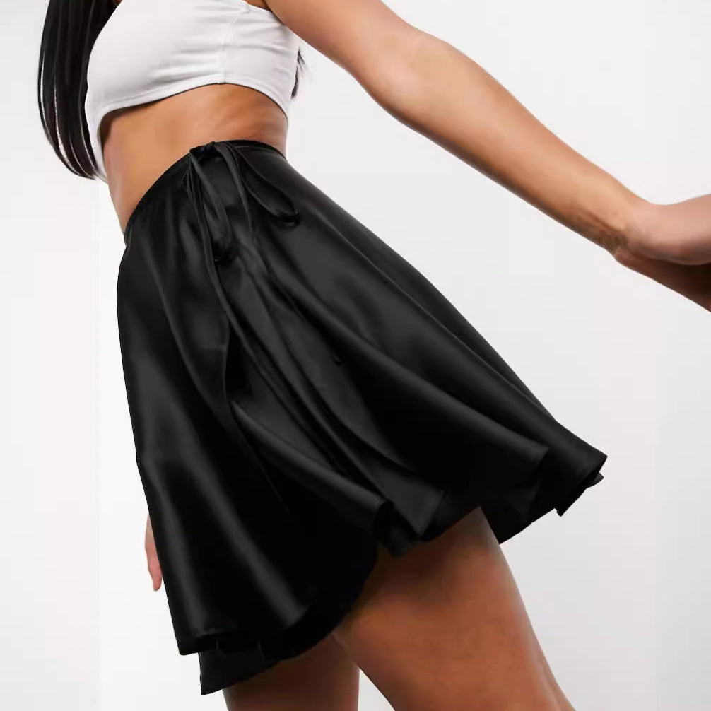 High Waist Lace-up One-piece A- Line Skirt