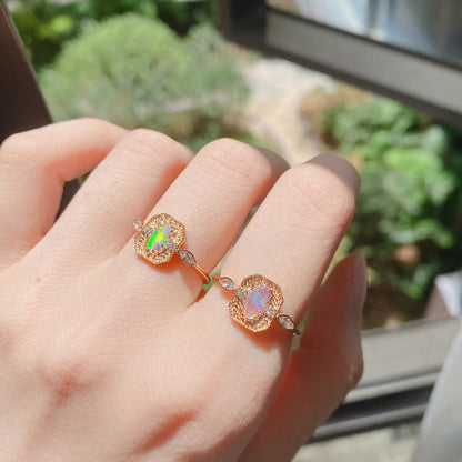 S925 Silver Wheat Ear Of Rice Opal Opal Ring Light Luxury Jewelry