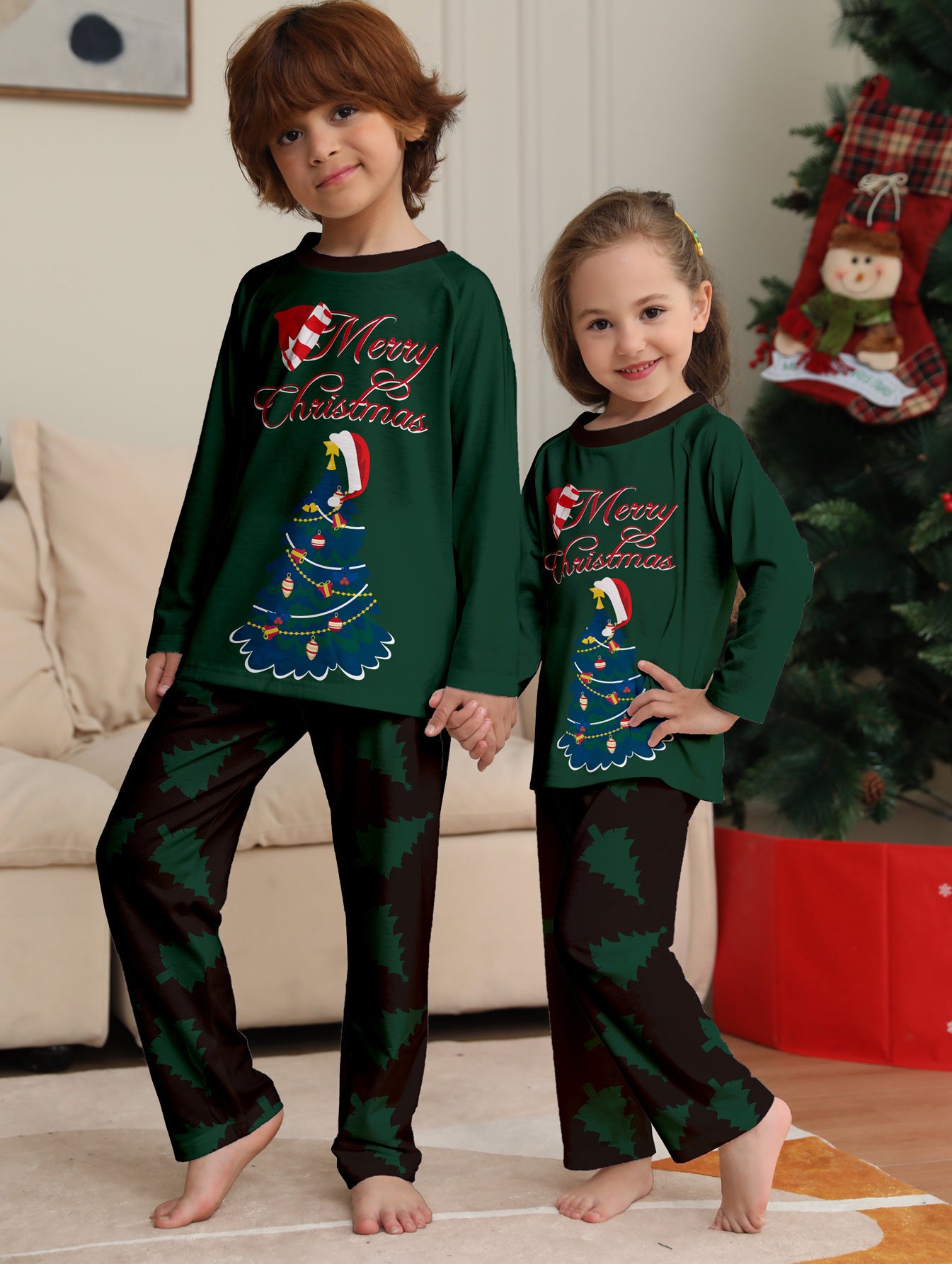 Christmas Tree Printed Long-sleeved Homewear Pajamas