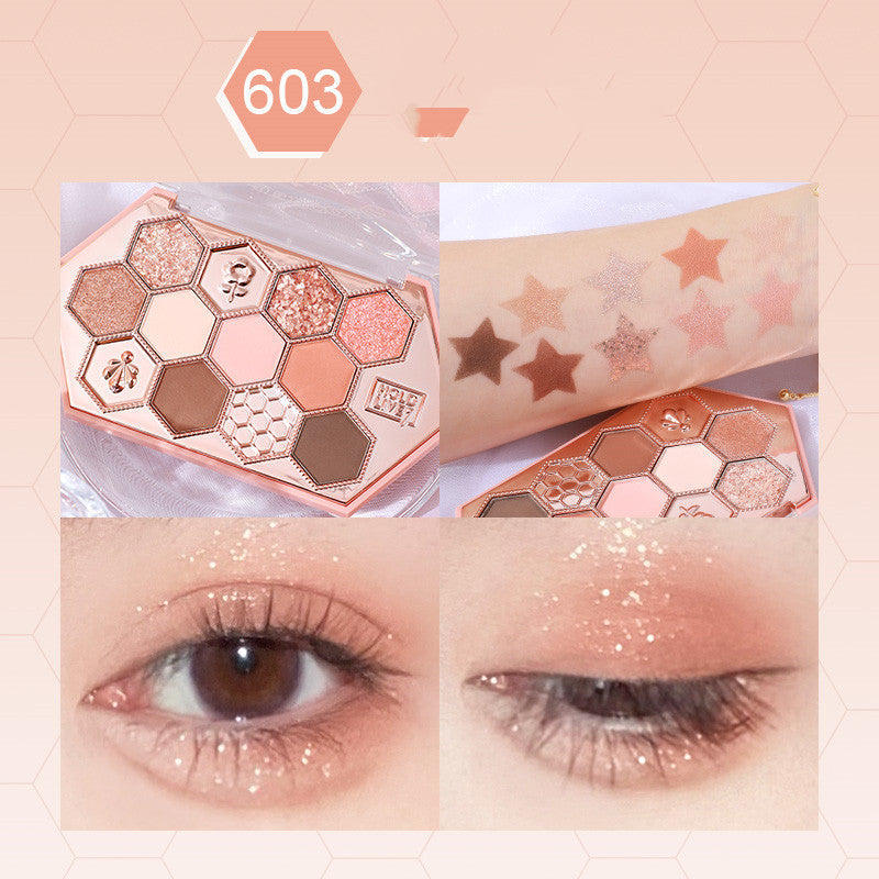 Honeycomb Diamond Eyeshadow Palette Honey Tea Orange Brown Matte Pearlescent Glitter Color Daily