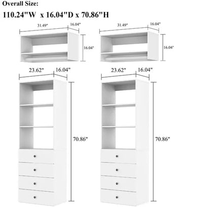 Closet Organizer System,Wall Mounted Closet Storage With  Drawers And Shelves Closet Storage For Bedroom,White