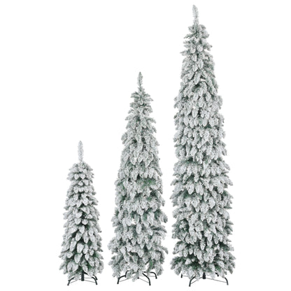 8FT, 6FT, 4FT Pre-Lit Pencil Christmas Trees, 3-set Slim Artificial Christmas Tree With Snow Flocking, Xmas Holiday Decoration Tree, 520 LED Lights