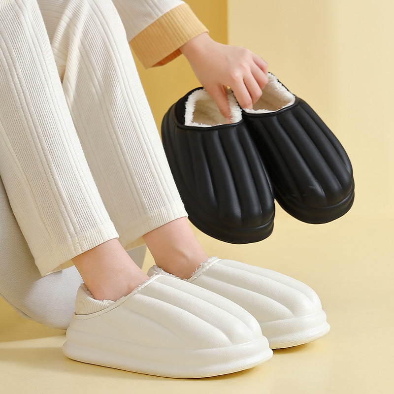 Fashion Shell Shape Design Cotton Shoes Women Waterproof Thick-soled Non-slip Plush Slippers Winter Indoor Outdoor House Shoes