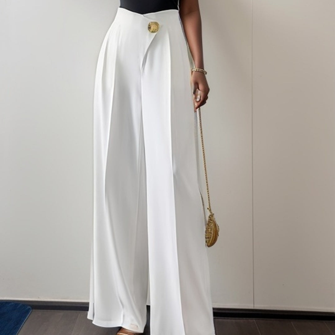 Solid Color High Waist Drooping Wide Leg Pants