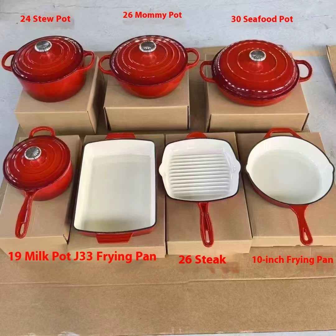 Enamel-Cast Iron Cookwares Enamel Combination Set Frying Pan Stew Pot Set