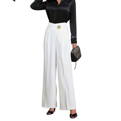 Solid Color High Waist Drooping Wide Leg Pants