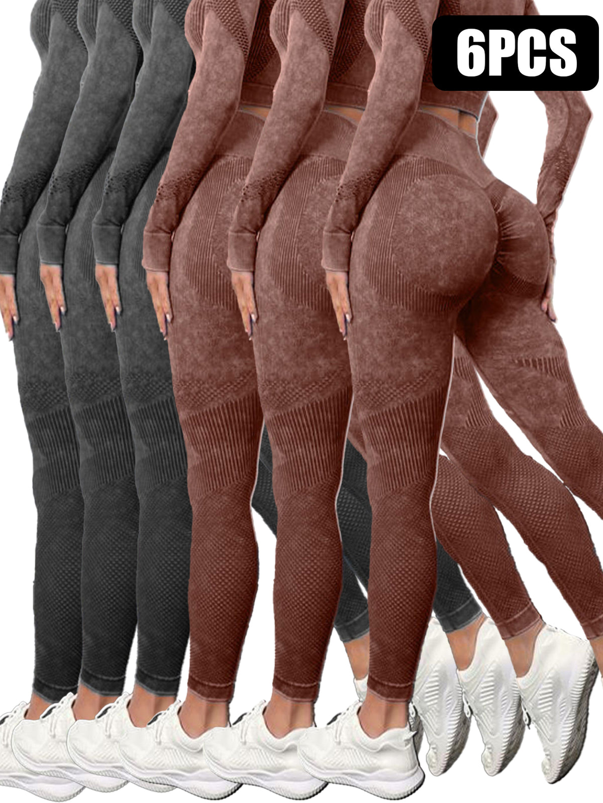 6 Pack Mesh Cut Out Leggings For Women Tights Breathable Workout Tummy Control Pants