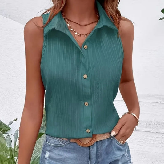 Summer Solid Color Sleeveless Button Shirt