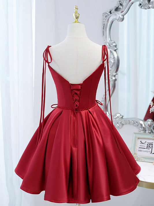 Wine Red Satin Lady's Slimming Annual Meeting Light Luxury Dress