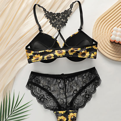 Women's Chrysanthemum Style Sexy Lingerie Set