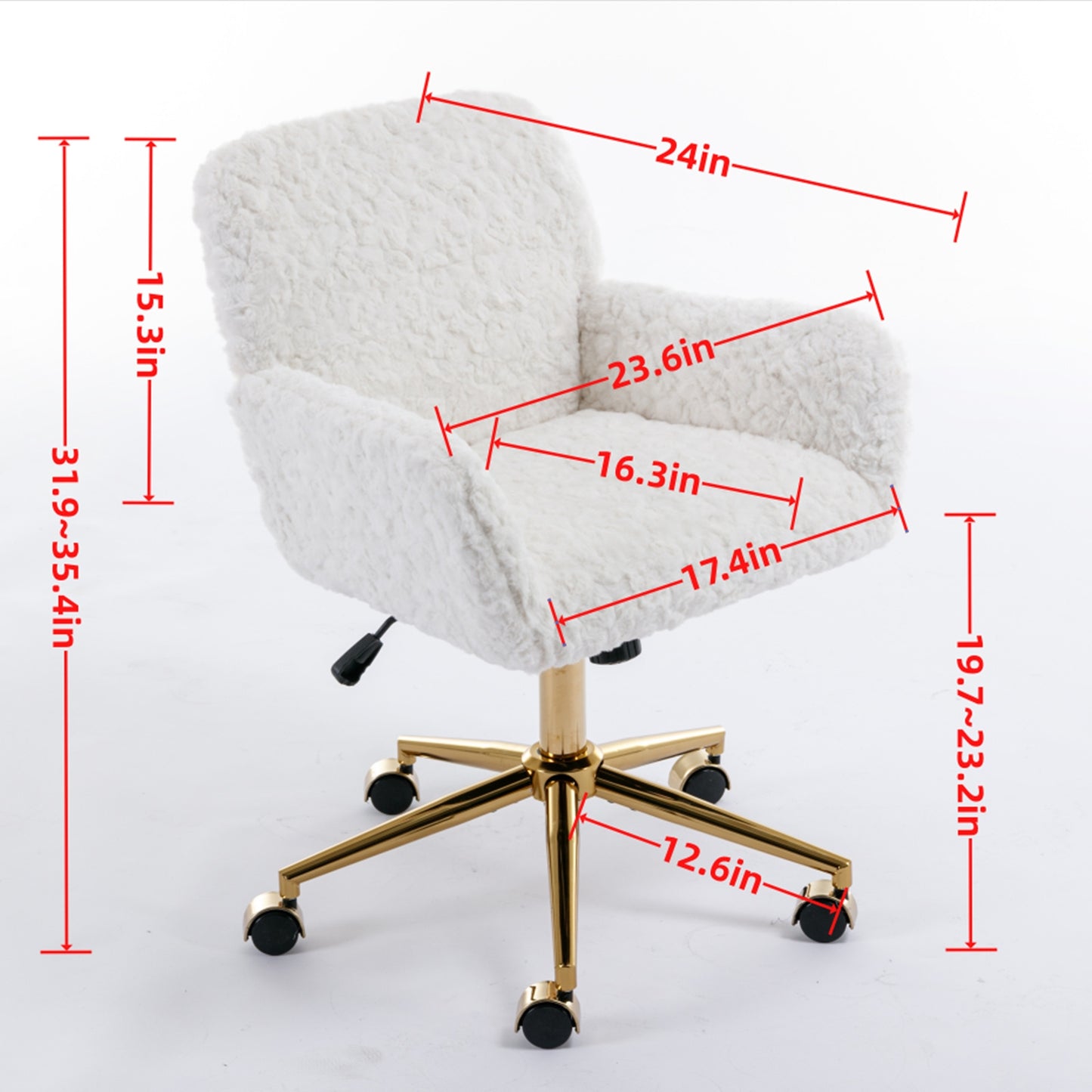 A&A Furniture Artificial Rabbit Hair Office Chair With Gold Base, Adjustable