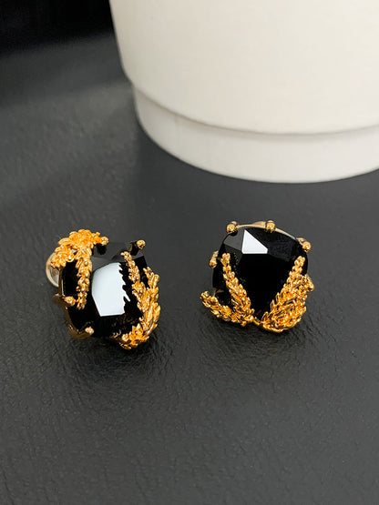 French Light Luxury Black Gem Agate Wheat Earrings
