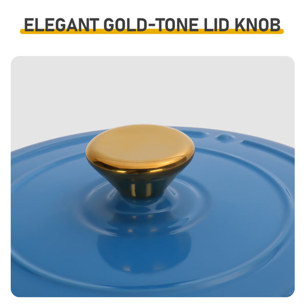 Cast Iron 6QT Cooking Pot - Gradient Blue - Includes Two Silicone Gloves - Enamel Pot